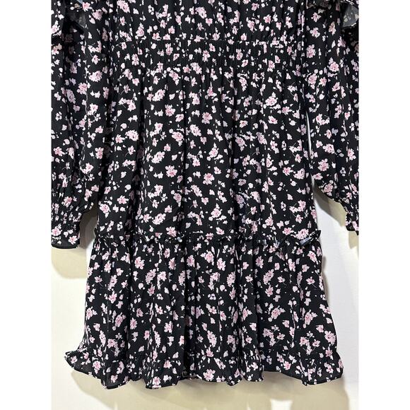 Stellah Tie-Neck Mini Dress Black Floral Print Size Medium NWT - Picture 13 of 14